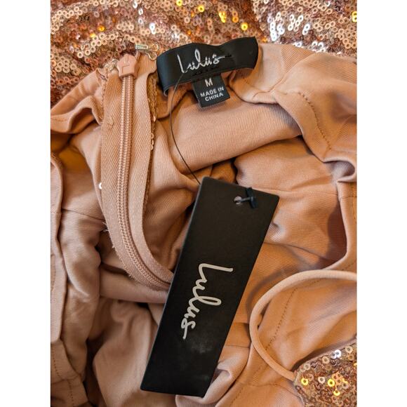 Lulus Bring It Rose Gold Sequin Bodycon Mini Dress NWT Medium Sold Out - Picture 9 of 10